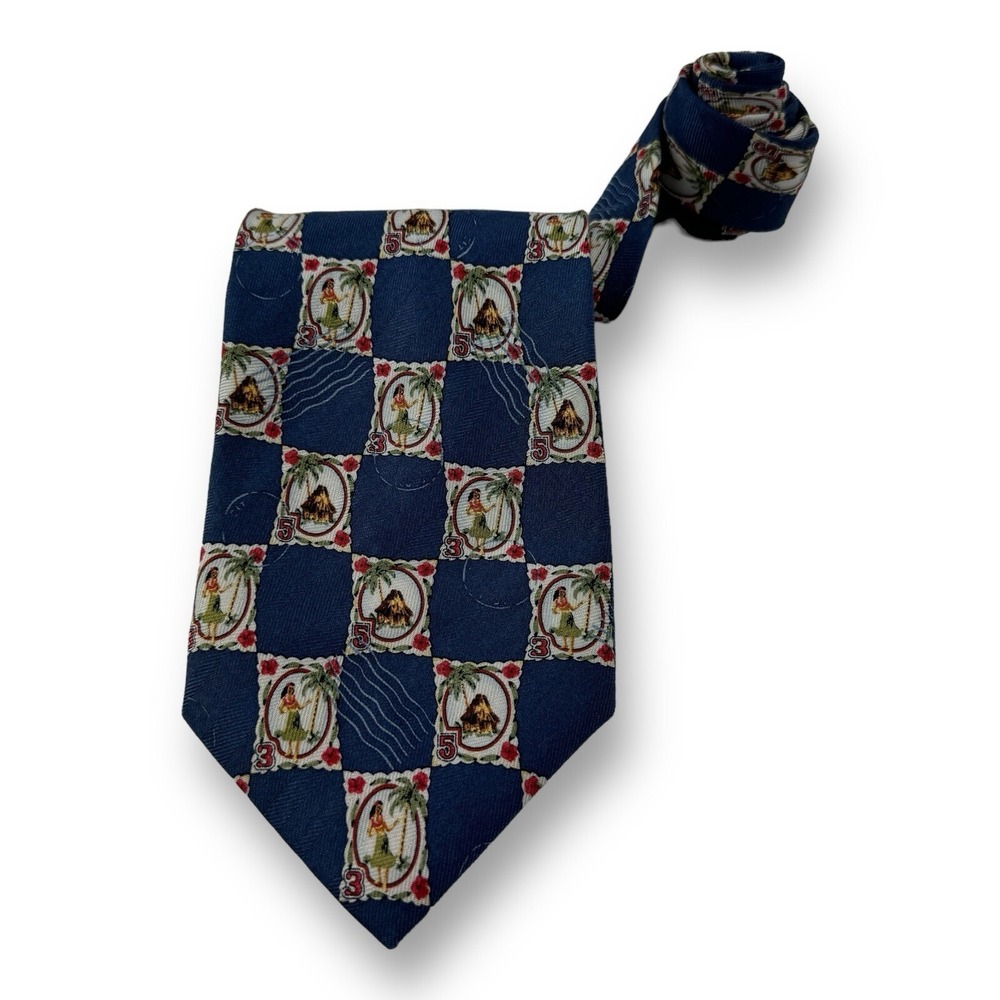 Tommy Bahama Blue Volcano Luau Hawaiian Silk Neck Tie Mens Size 4"W 58"L